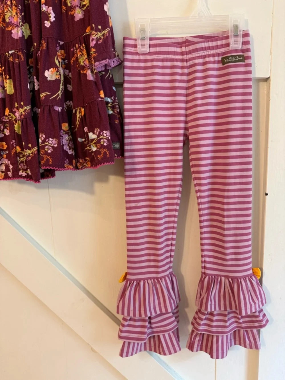 Matilda Jane Girls Size 6 Floral Dress & Ruffle Leggings 2 Piece Outfit Set